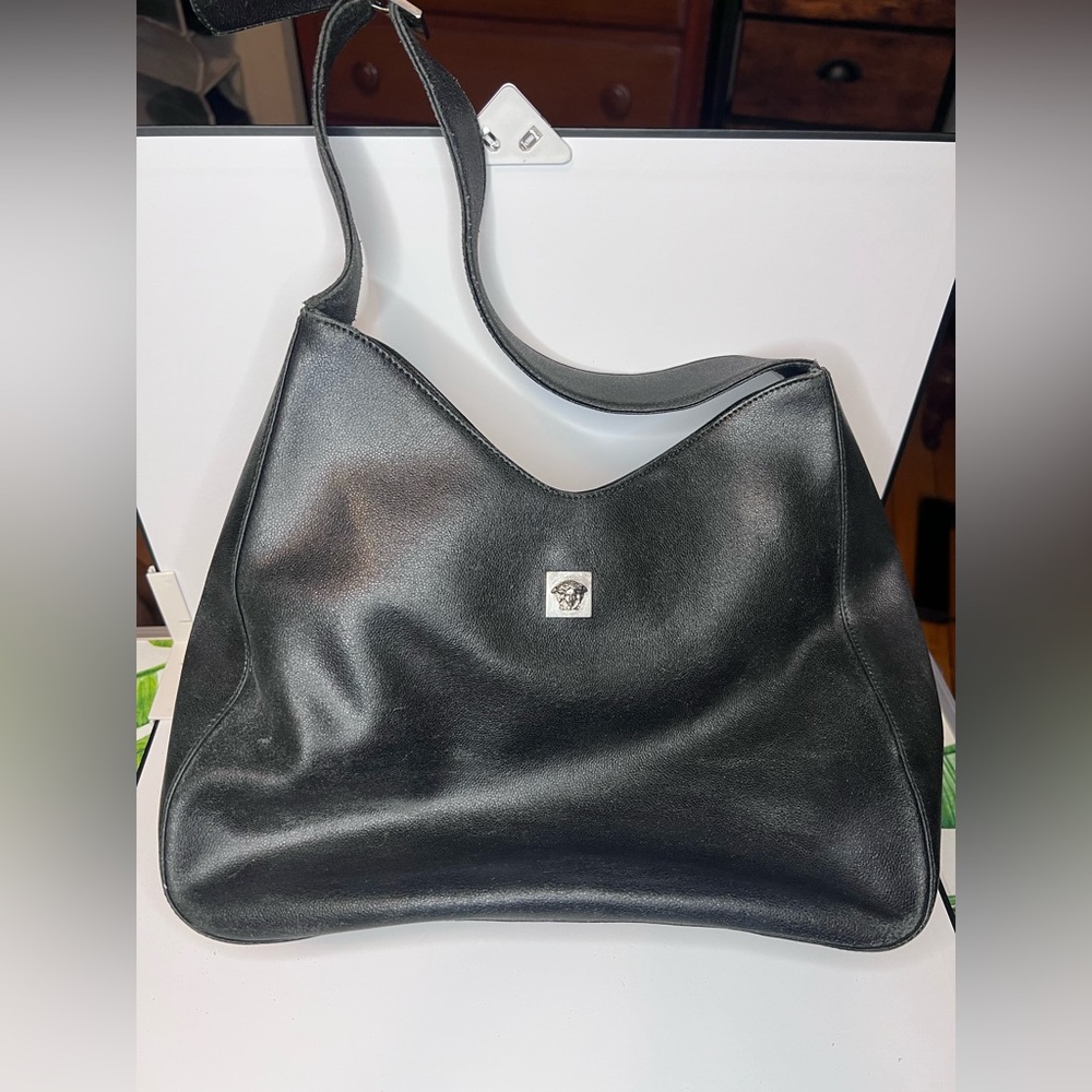 Versace Black Leather Medusa Shoulder Bag